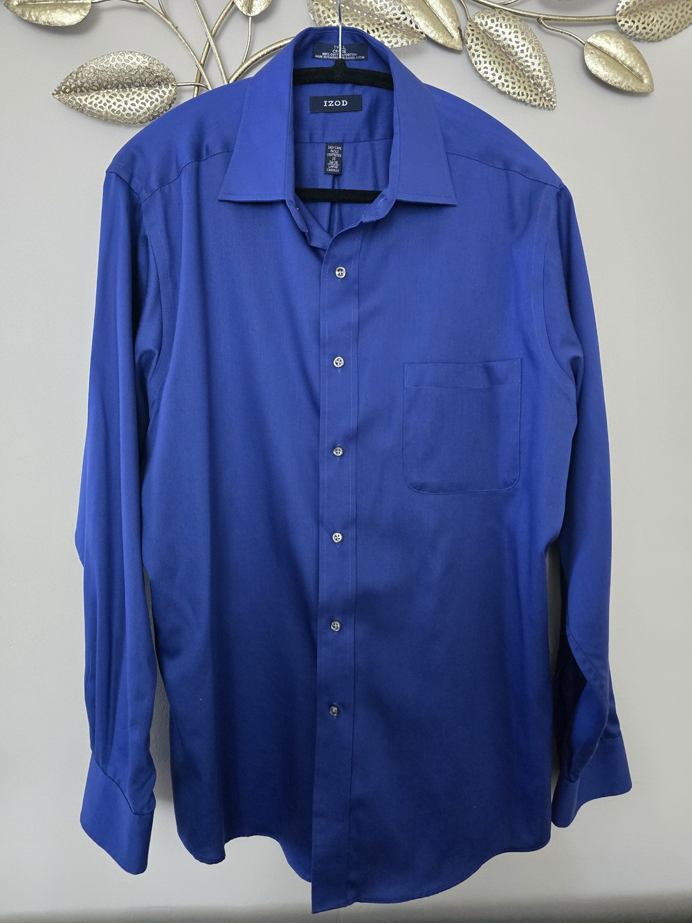Izod Royal Blue Men’s Long-Sleeve Dress Shirt Cotton Size L